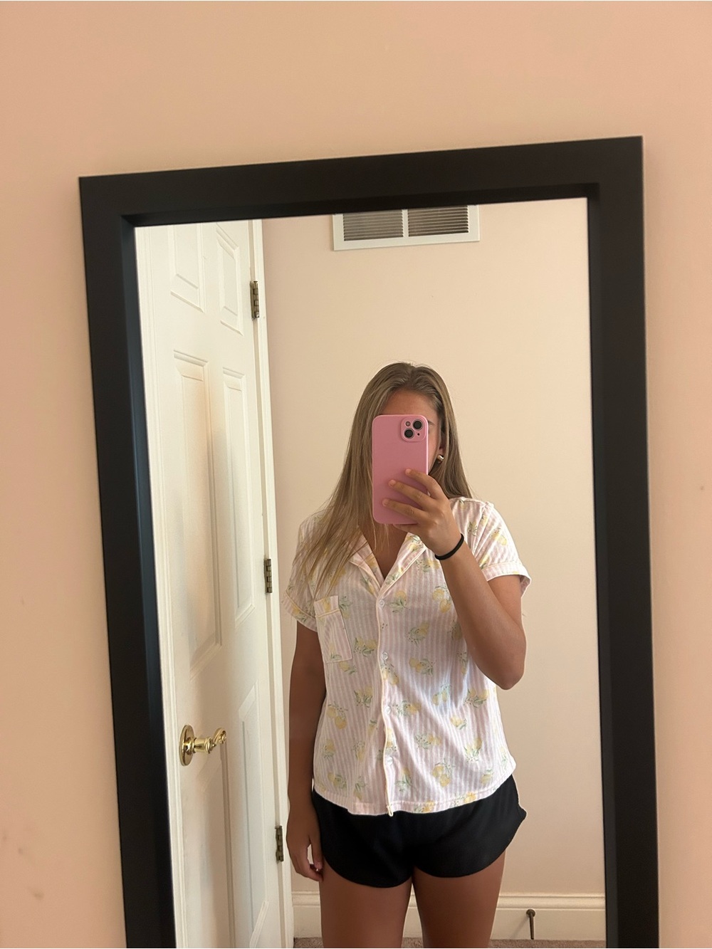 LAURA ASHLEY Pink and White with Lemon Pajama Top